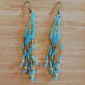 Beads Earrings in Turquoise and Gold